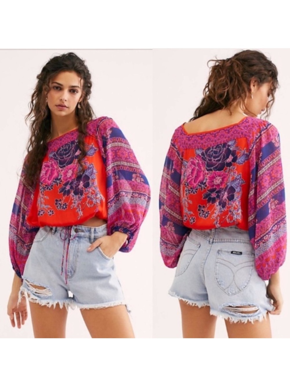 Free People Floral Blue Nile Crop Top size XS